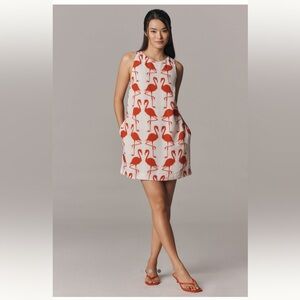 Anthropologie Maeve Linen Blend Shift Mini Dress Flamingo Red Lined Size L